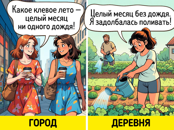 18 комиксов о том, что жизнь в городе и в деревне — это небо и земля, особенно летом