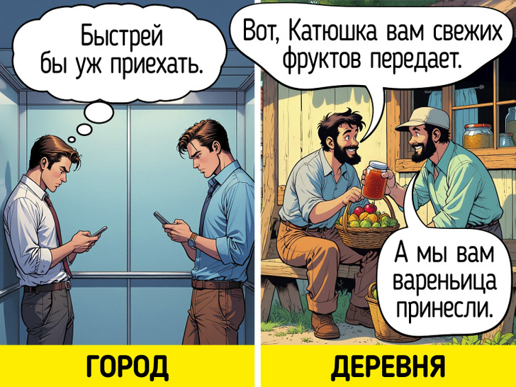 15 легких комиксов о том, что город и деревня — две разные вселенные / Sololaki